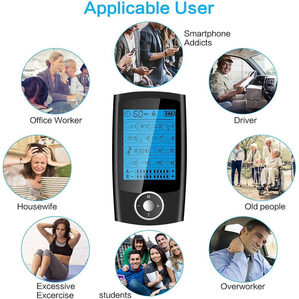 Électrostimulateur EMS TENS Electrique : Soulagement Instantané avec 16 Modes de Massage